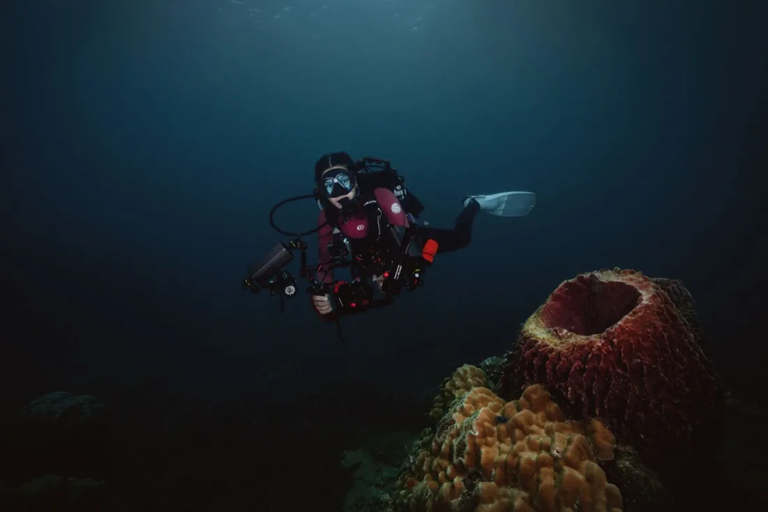 Caro Santamaria scuba diving a reef