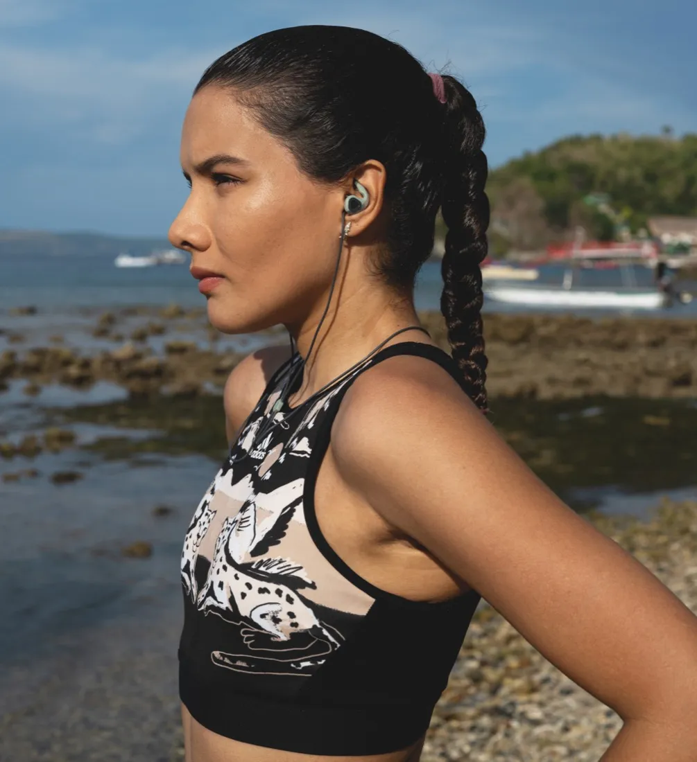 Caro Santamaria wearing SurfEars diving earplugs